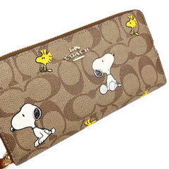 COACH x PEANUTS Long Zip around Wallet Snoopy Woodstock Khaki Signature CE705