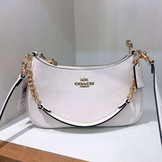 Coach Teri Shoulder Bag in Refined Pebble Leather (Chalk / White