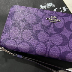 COACH Long Round Zip Wallet with Strap Purple Signature C4452 outlet F/S New US!