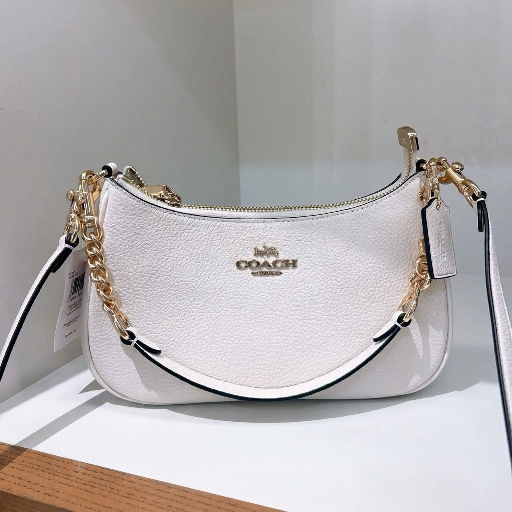 Coach Teri Shoulder Bag in Refined Pebble Leather (Chalk / White