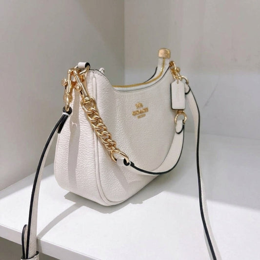 Coach Teri Shoulder Bag in Refined Pebble Leather (Chalk / White