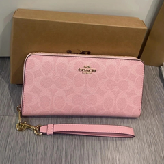 2026 Coach Long Zip Around Wallet In Signature Canvas CW778 Powder Pink