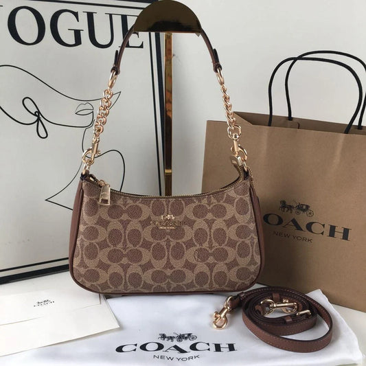 Coach Teri Shoulder Bag in Signature Canvas (Brown / Black - Style Code: CV933)