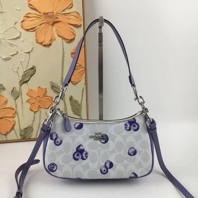 Coach Teri 2-Way Shoulder Bag Signature Canvas Blueberry Print CR292